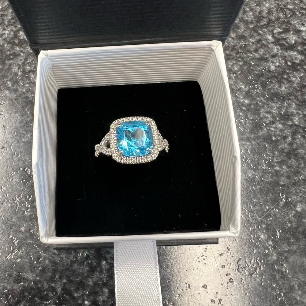 14k natural blue topaz diamond ring